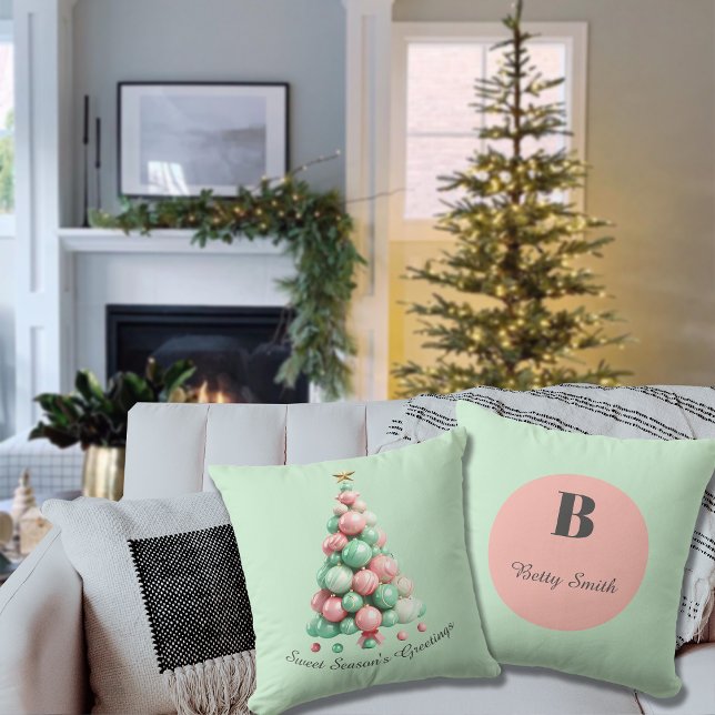 Christmas Macaron Trees Custom Name Throw Pillow (Creator Uploaded)