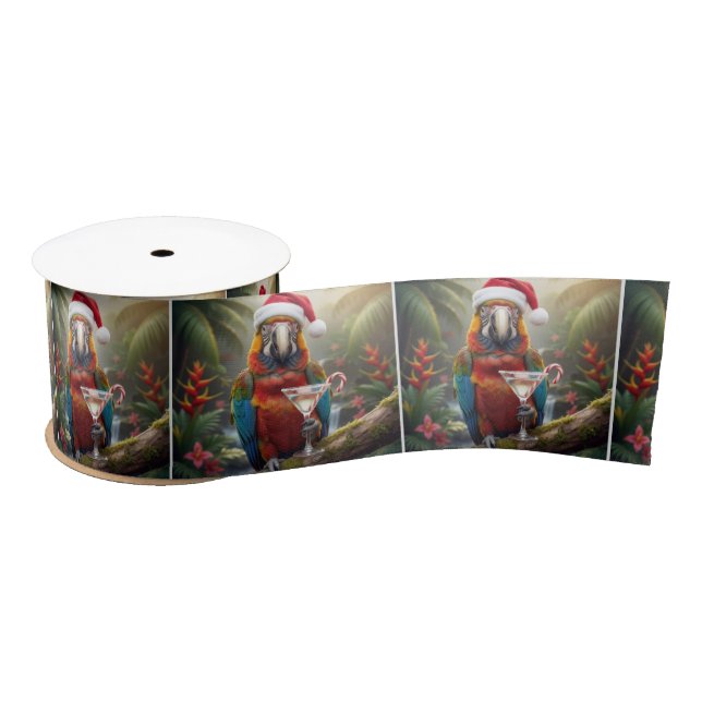 Christmas Macaw Parrot With Martini Cocktail Satin Ribbon (Spool)
