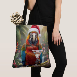 Christmas Macaw Parrot With Martini Cocktail Tote Bag