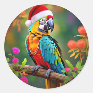 Christmas Macaw Wearing A Santa Hat-56485 Classic Round Sticker