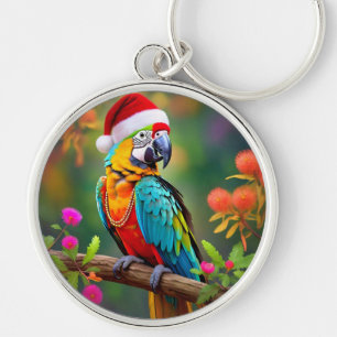 Christmas Macaw Wearing A Santa Hat-56485 Keychain