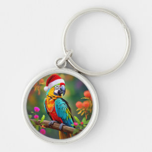 Christmas Macaw Wearing A Santa Hat-56485 Keychain