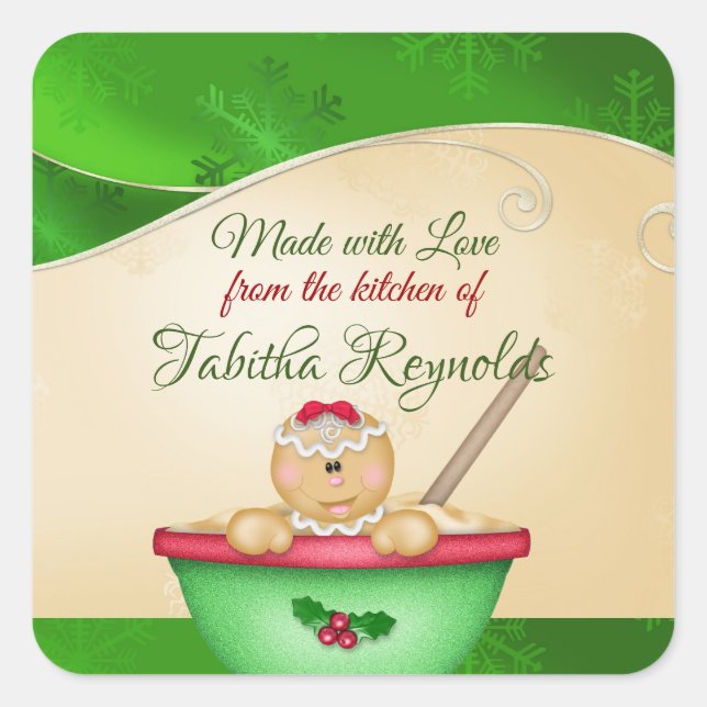 Christmas,Made with Love, Gingerbread Girl Square Sticker (Front)