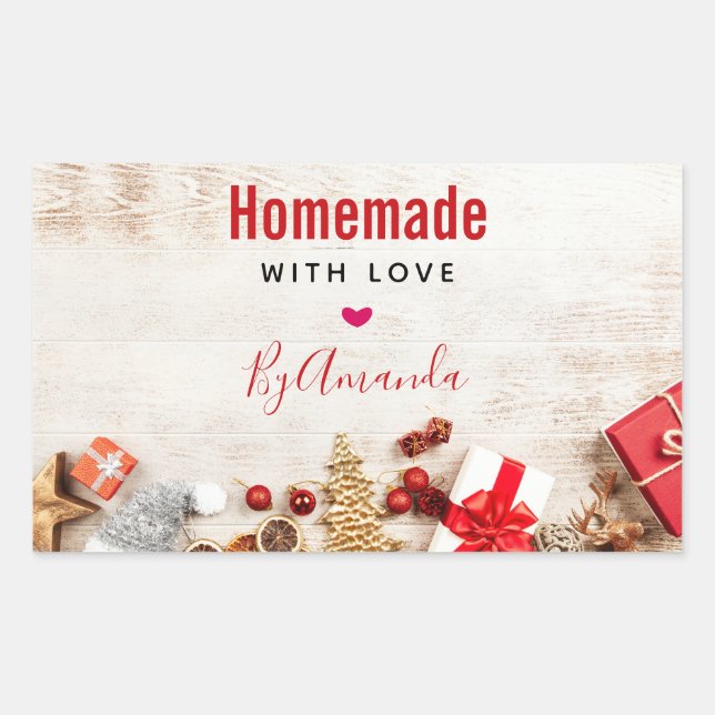Christmas Made with Love  Rustic Wooden Board Sticker (Front)