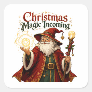 Christmas Magic Incoming Wizard Santa Claus Square Sticker
