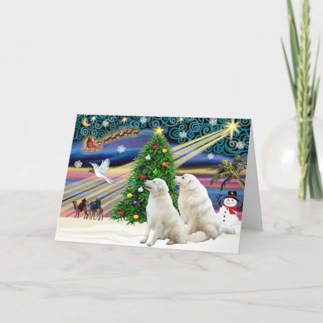 Christmas Magic Kuvasz (two) Holiday Card (Front)
