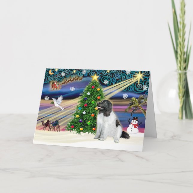 Christmas Magic Newfoundland (Landseer) Holiday Card (Front)