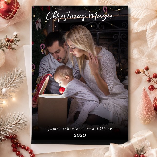Christmas Magic Photo Script Typography Overlay  Holiday Card (Creator Uploaded)