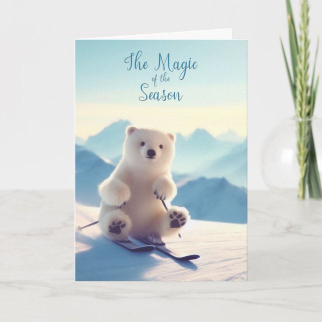 Christmas Magic Polar Bear Skiing Christmas Card (Front)