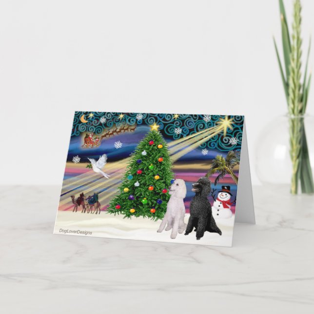Christmas Magic Poodle (two Standard) Holiday Card (Front)
