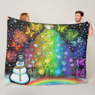 Christmas Magic Rainbow Fleece Blanket
