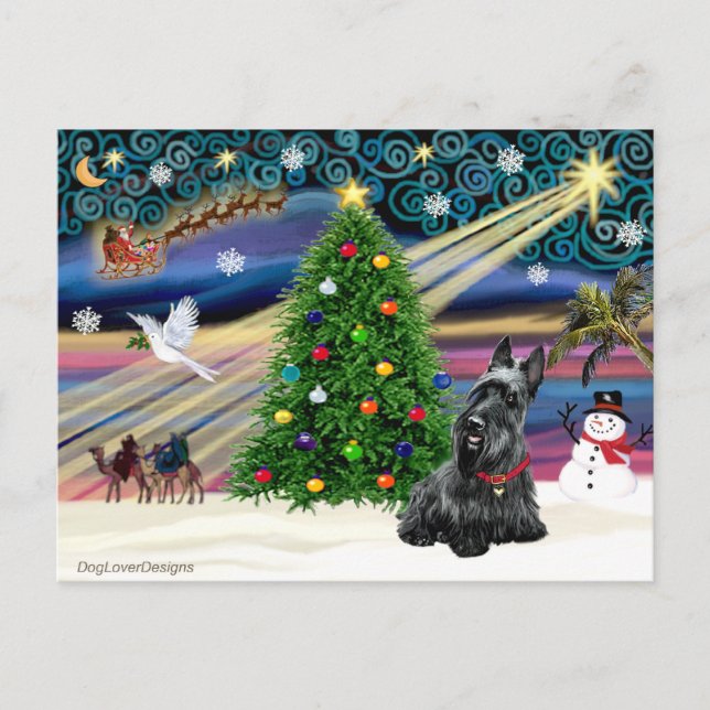 Christmas Magic Scottish Terrier 2B Holiday Postcard (Front)
