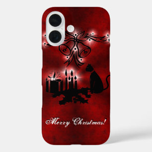 Christmas Magic with Black Cat on Red Rainbow iPhone 16 Case