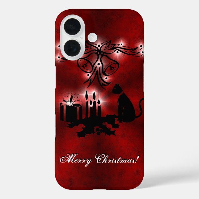 Christmas Magic with Black Cat on Red Rainbow Case-Mate iPhone Case (Back)
