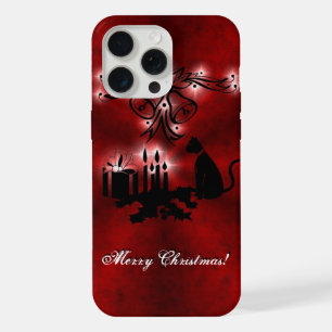 Christmas Magic with Black Cat on Red Rainbow iPhone 15 Pro Max Case