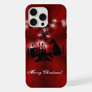 Christmas Magic with Black Cat on Red Rainbow iPhone 15 Pro Max Case