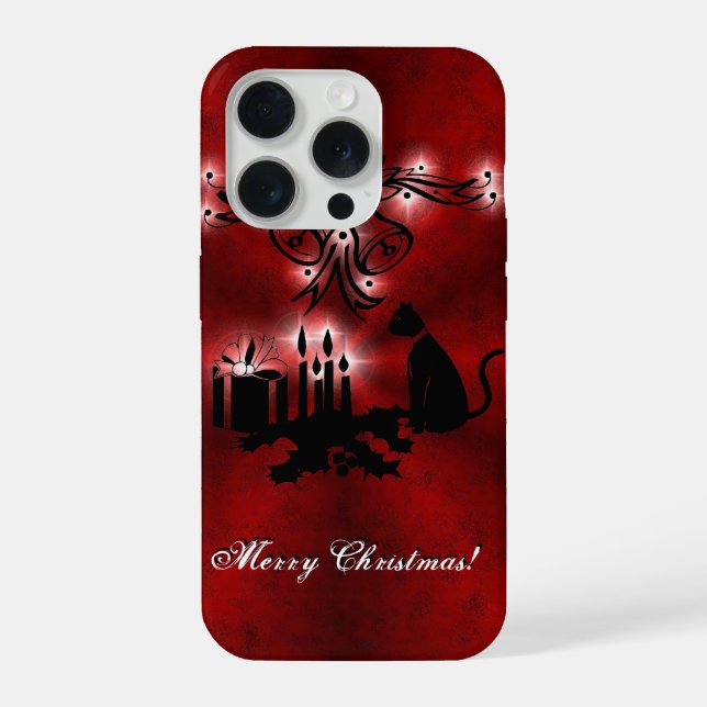 Christmas Magic with Black Cat on Red Rainbow iPhone Case (Back)