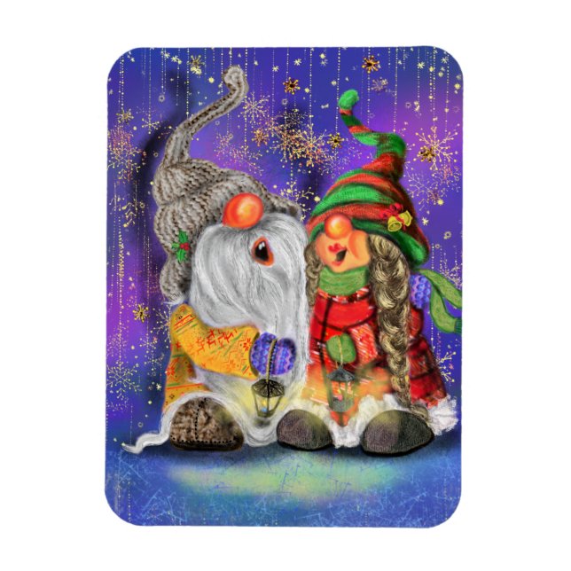 Christmas Magnet Gift Couple Gnomes Singing (Vertical)