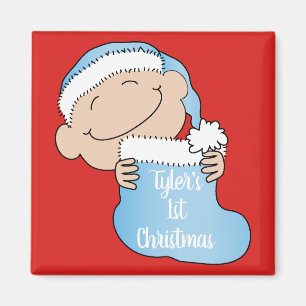Christmas Magnet Square Baby's First Christmas/Blu