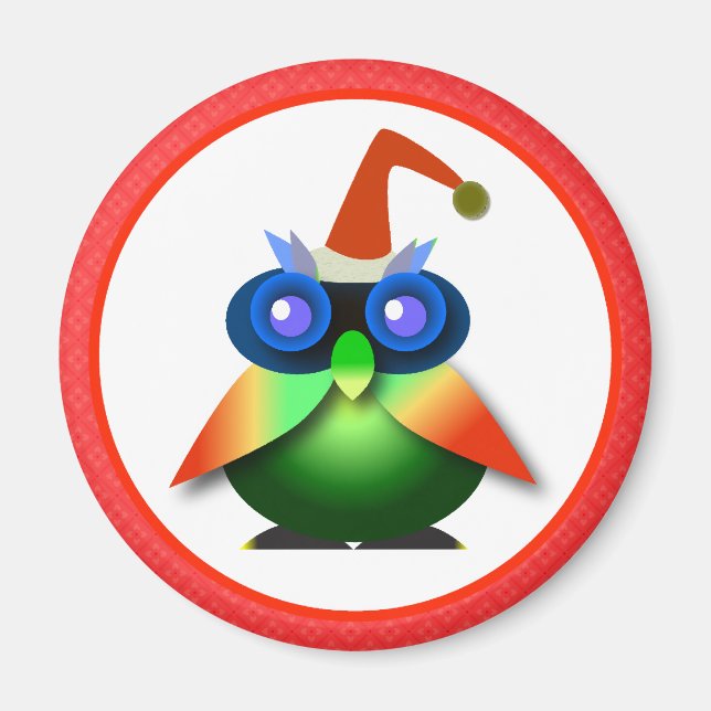 Christmas Magnets Key Chains Buttons: Green Owl (Front)