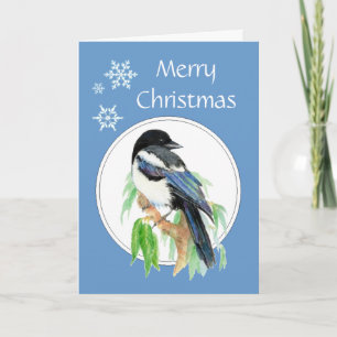 Christmas Magpie, Garden, Bird, Nature Greetings Holiday Card