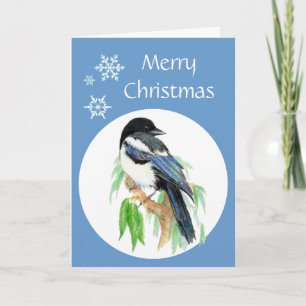 Christmas Magpie, Garden, Bird, Nature Greetings Holiday Card