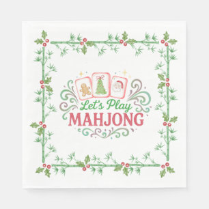 Christmas Mahjong Crest   Monogram Napkin