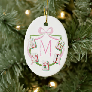 Christmas Mahjong Tile Crest Ceramic Ornament