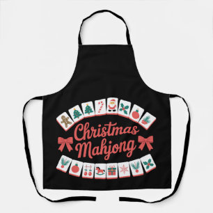 Christmas Mahjong Tiles Bows Xmas Holiday Season Apron