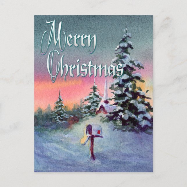 CHRISTMAS MAILBOX by SHARON SHARPE Holiday Postcard (Front)