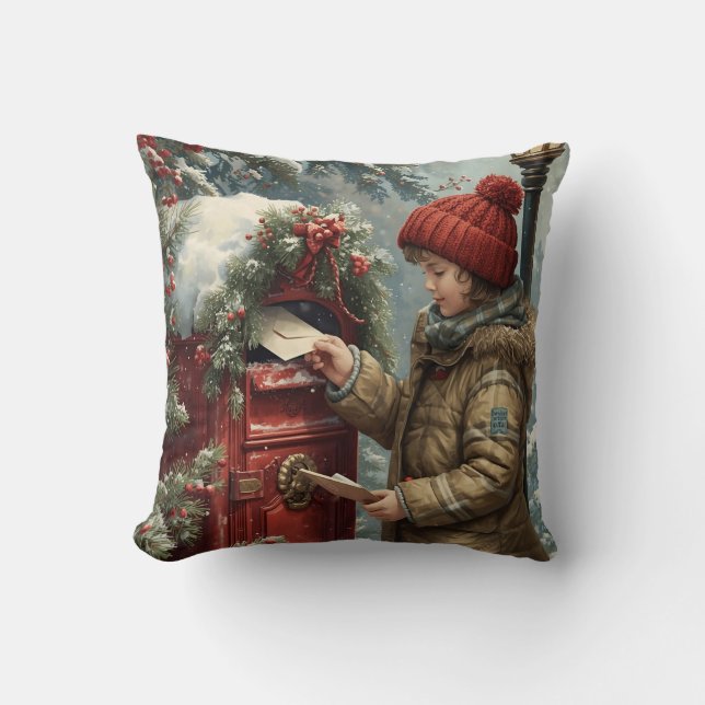 Christmas mailbox throw pillow winter cozy cushion (Front)