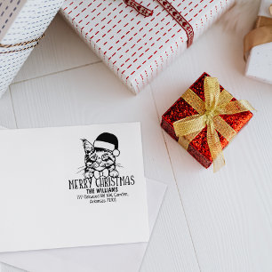 Christmas Maine Coon Cat Return Address  Rubber Stamp