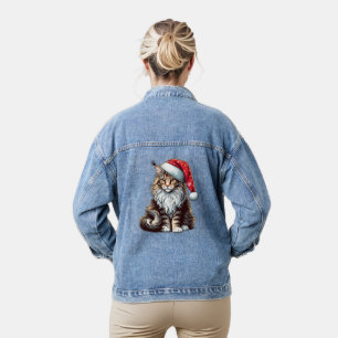 Christmas Maine coon cat, Santa Maine Coon kitten Denim Jacket