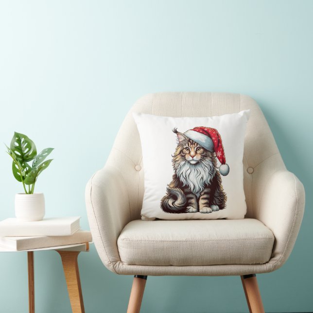Christmas Maine coon cat, Santa Maine Coon kitten Throw Pillow (Chair)