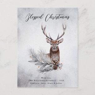 Christmas Majestic Rustic Deer Antlers Pine Cone  Holiday Postcard