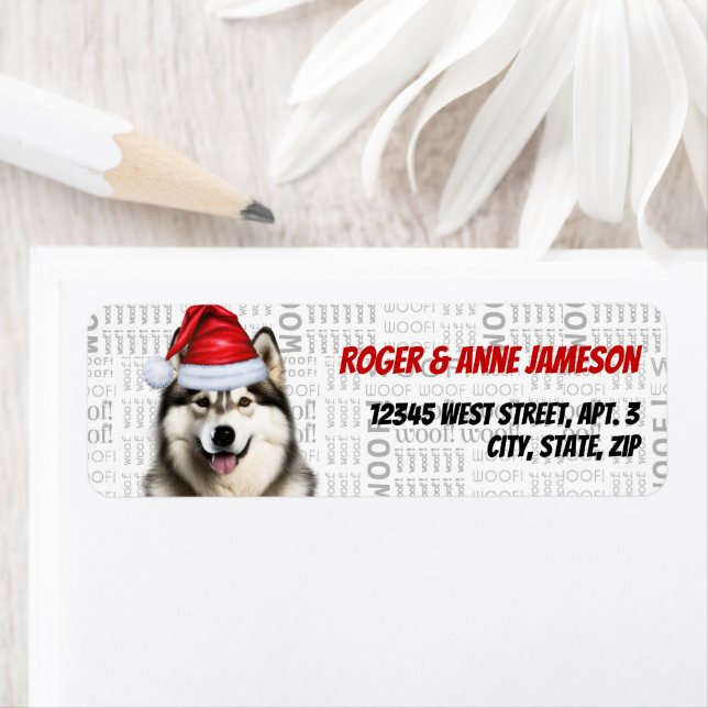 Christmas Malamute Santa Dog Return Address (Insitu)