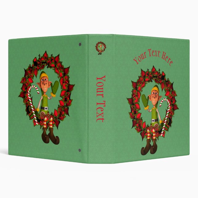 Christmas Male Elf Wreath Holiday Personalized Binder (Background)