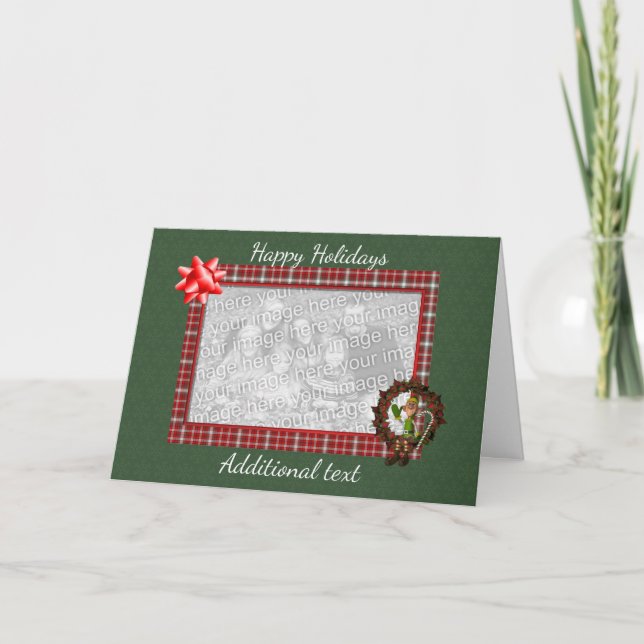 Christmas Male Elf Wreath Holiday Photo Card (Front)