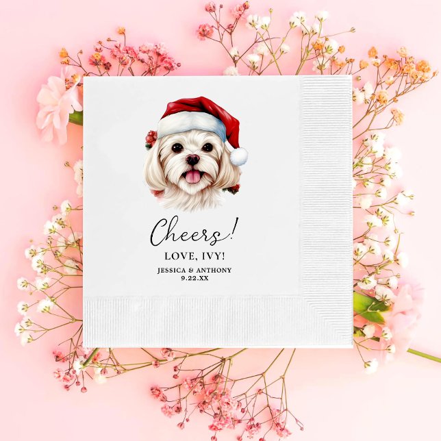Christmas Maltese Dog Personalized Cheers Napkin (Creator Uploaded)