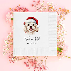 Christmas Maltese Dog Personalized Drinks On Me Napkin