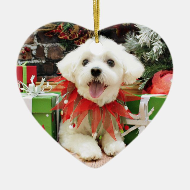 Christmas - Maltese - Miley Ceramic Ornament (Front)