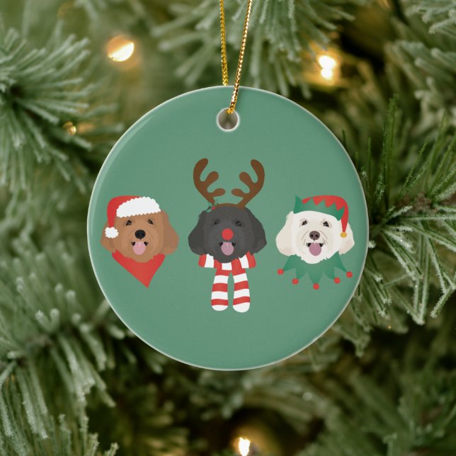 Christmas Maltipoo Dogs Ceramic Ornament (Tree)