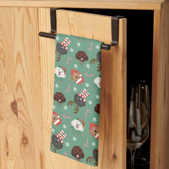 Christmas Maltipoo Dogs Kitchen Towel (Thirds Fold)
