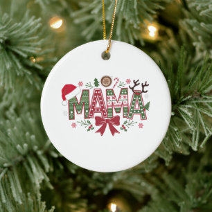 Christmas Mama Coquette Bow Mama Claus Tree Cake  Ceramic Ornament
