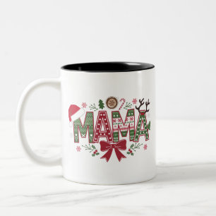 Christmas Mama Coquette Bow Mama Claus Tree Cake  Two-Tone Coffee Mug