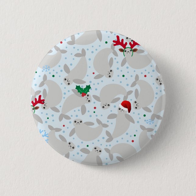 christmas manatee 2 inch round button (Front)