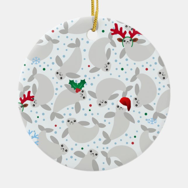 christmas manatee ceramic ornament (Front)