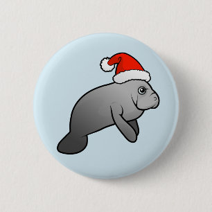 Christmas Manatee Santa 2 Inch Round Button