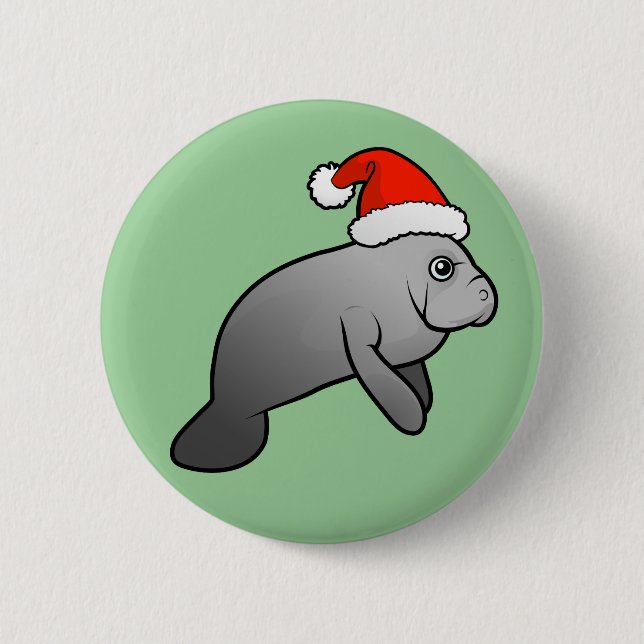 Christmas Manatee Santa 2 Inch Round Button (Front)