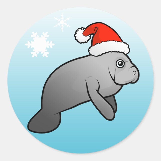Christmas Manatee Santa Classic Round Sticker (Front)
